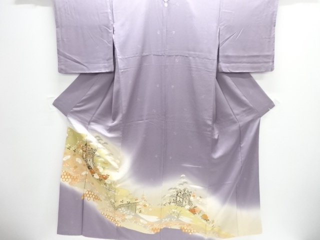 御所車に草花模様刺繍一つ紋色留袖(比翼付き)